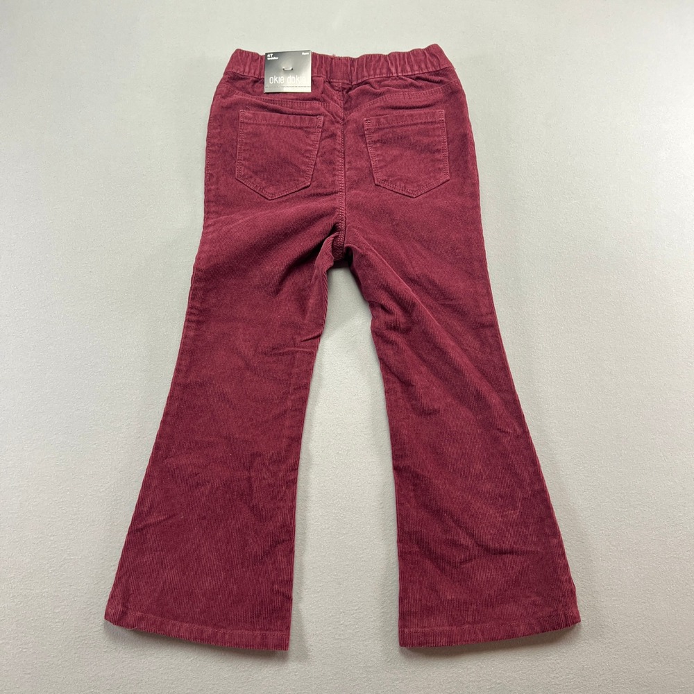 Okie Dokie Corduroy Pull On Flare Pants Girls 4T French Burgundy Cotton Stretch - Picture 2 of 10